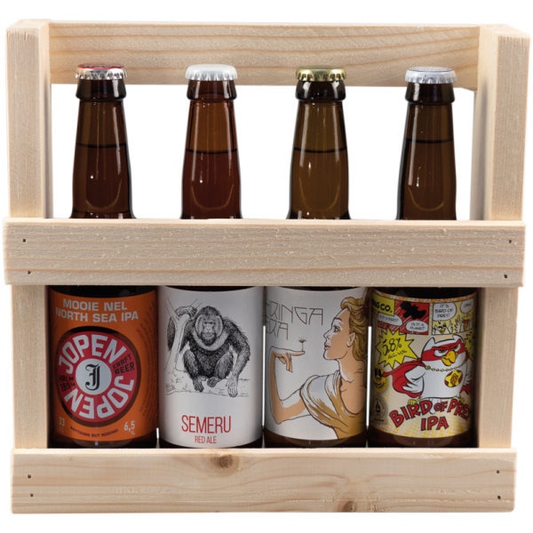 Haarlemse speciaal biertjes in houten houder